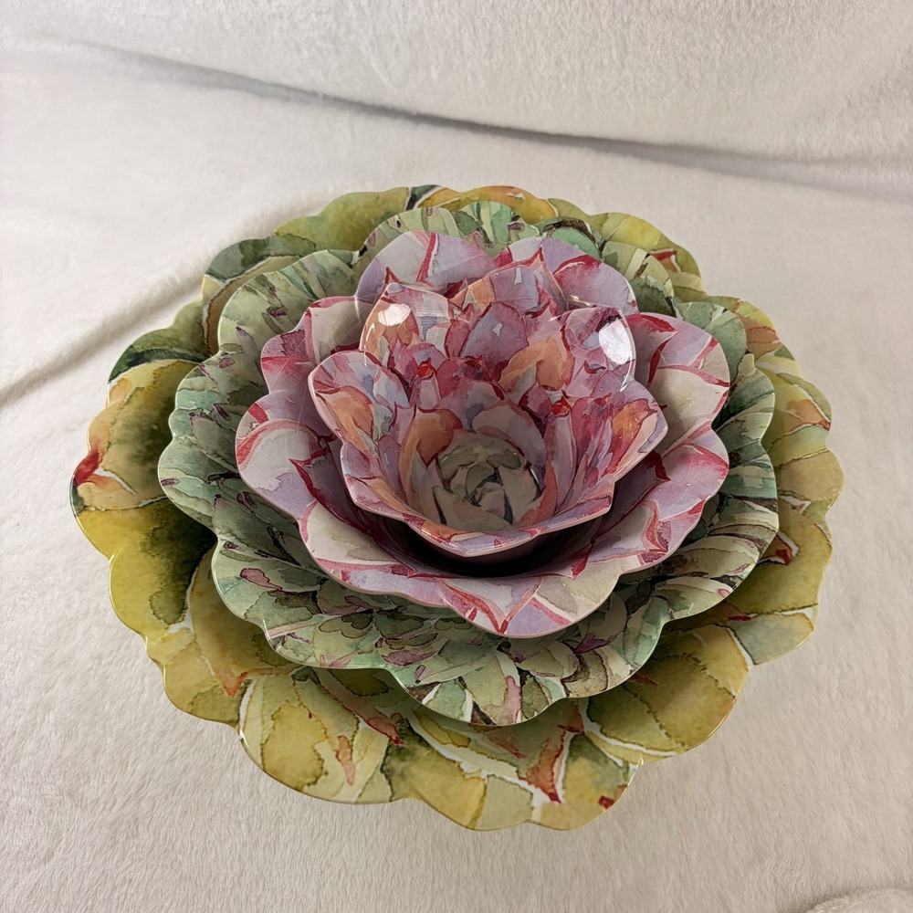 Nicole Miller‎ Home Cactus Blooms Collection 100% Melamine Set Of 4 Watercolor